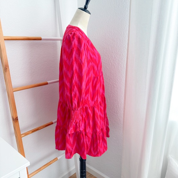 Pomander Place Hot Pink Ikat Kenzo Dress Red Chevron Ruffle - Picture 5 of 14
